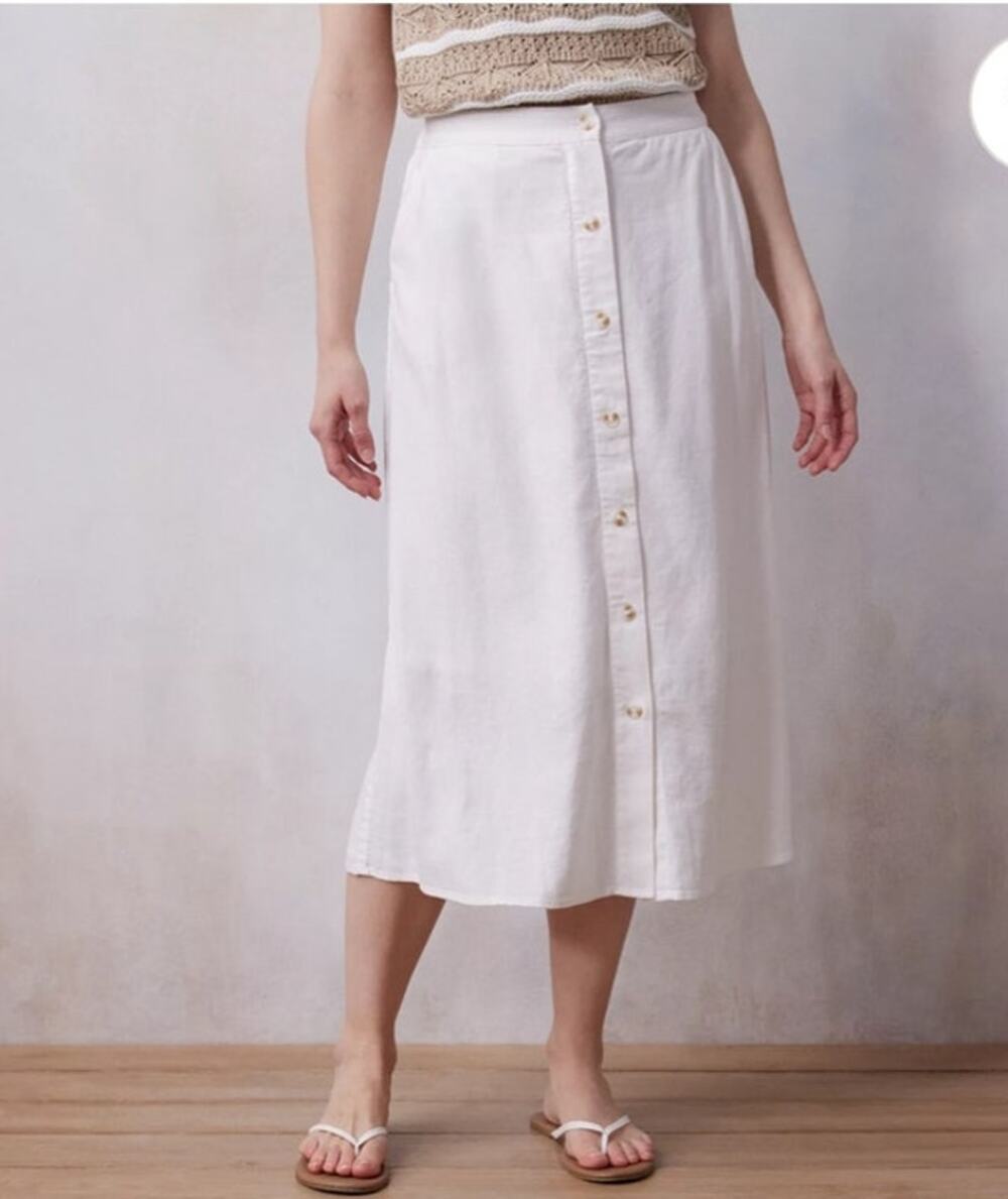 Lauren Conrad White Linen Blend Midi Skirt A Line Cottagecore Large